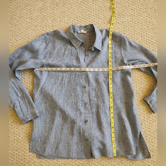 Eileen Fisher Yarn-Dyed Handkerchief Organic Linen Button Up Chambray Shirt PM - Picture 11 of 11